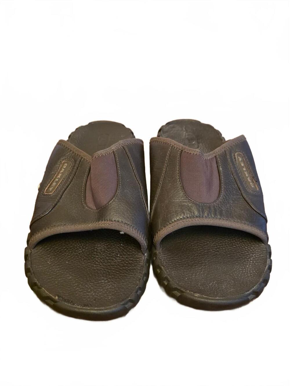 Vintage Oakley Leather Slide Sandals Dark Brown Y2K Men's Size US 10
